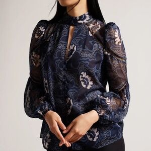 Ted Baker Bernot Printed Ladder Trim Blouse Sz 4